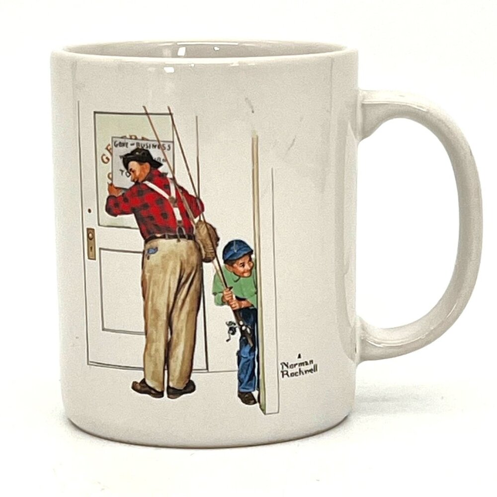 Norman Rockwell Closed For Business Coffee Mug Cup 1987 Museum Collections Fish